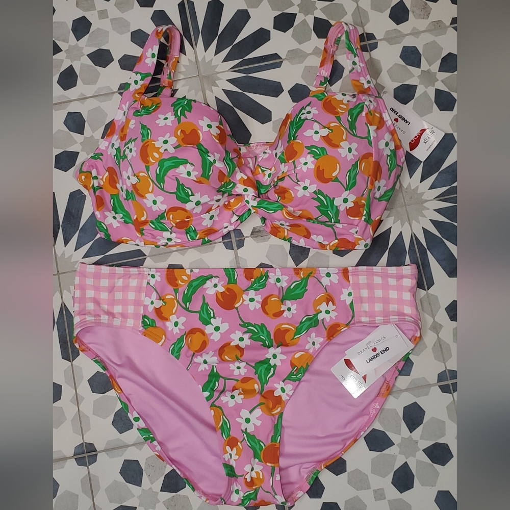 NWT Land's End Draper James Peach themed 2 piece swimsuit Sz 12